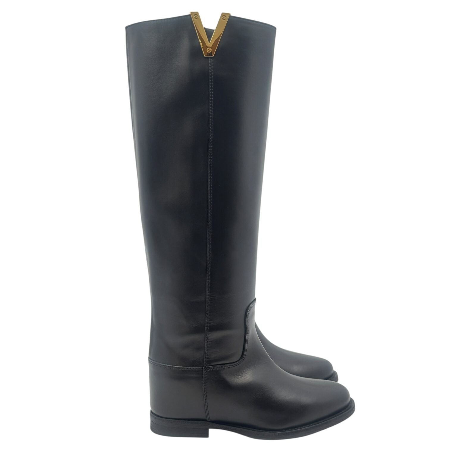 Via Roma 15 Black Leather Wedge Boots H 5 Cm Gold Art. 4268