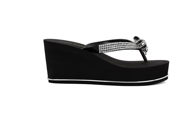 WOMEN’S JUICY COUTURE BLACK BOW RHINESTONE FLIP FLOP WEDGE JC-UCHE 6,7,8,9,10,11