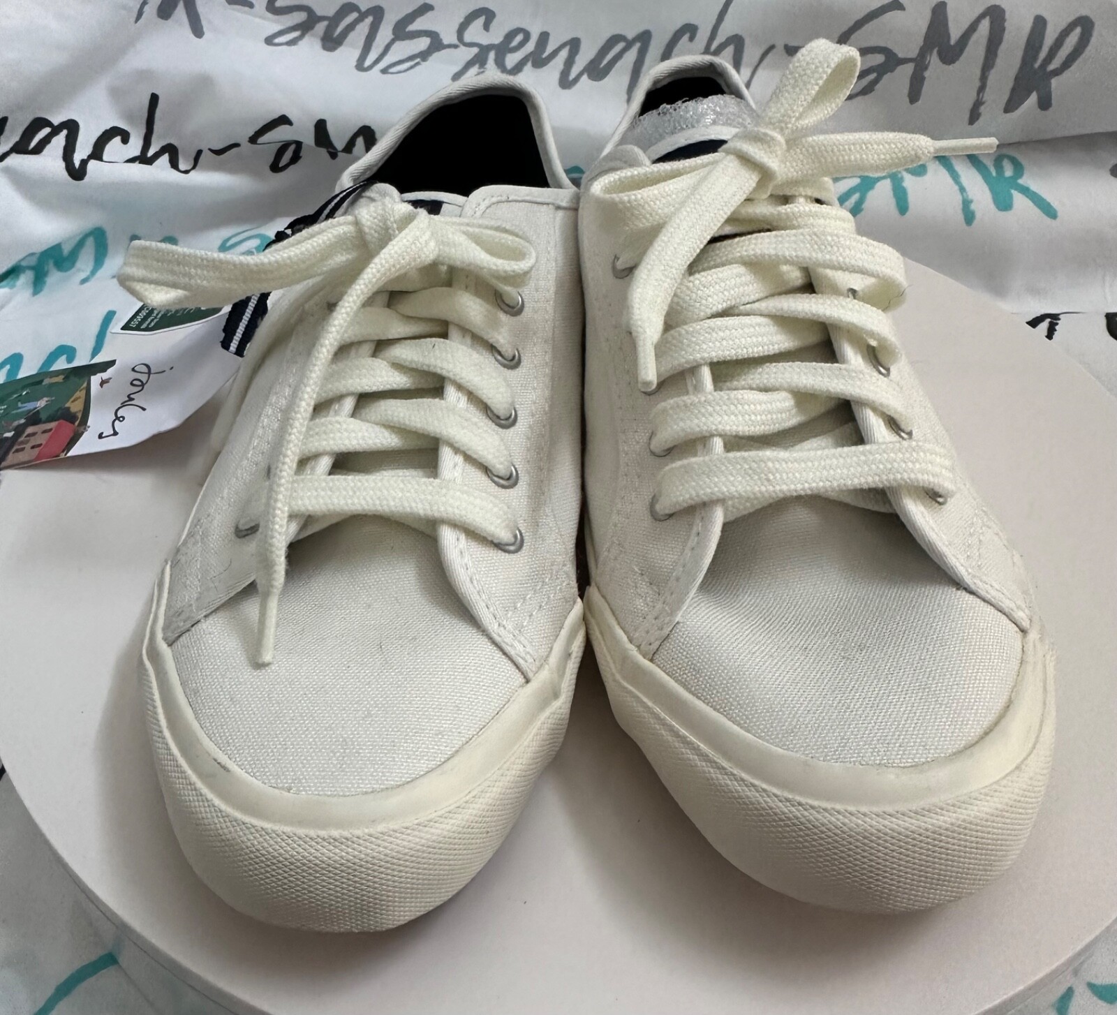 Women Joules USA White Organic Coast Pump Lace Up Sneakers Size US 6 Euro 37 NEW