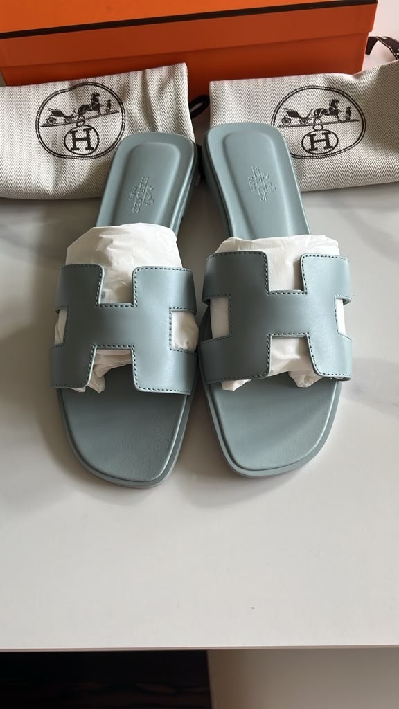 brand new hermes oran sandal slide baby blue glacier soft pastel 37 38 39 40 41