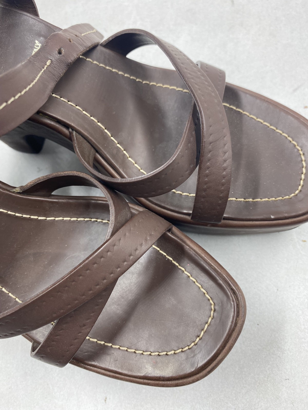 Prada Brown Leather Calfskin Wedge Sandals W 8.5