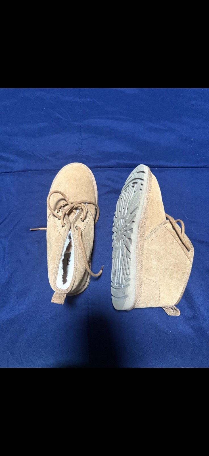 UGG Women’s Beige Suede Lace-Up Chukka Ankle Boots Faux Fur Lined Sz 10