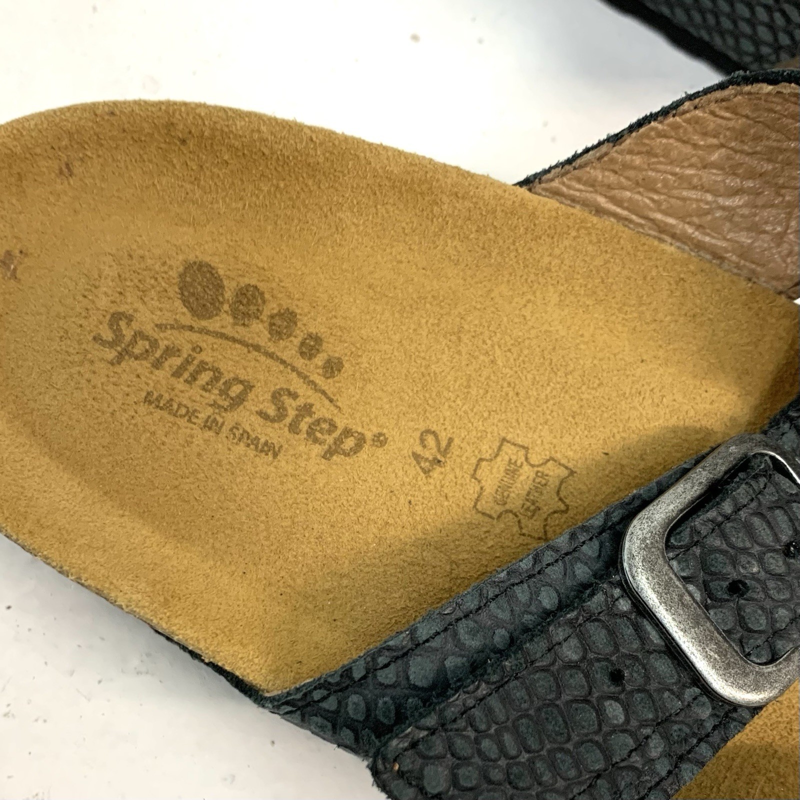 Spring Step Flossie Sandals Size 42 Slip On Cork Embossed Leather Comfort Black