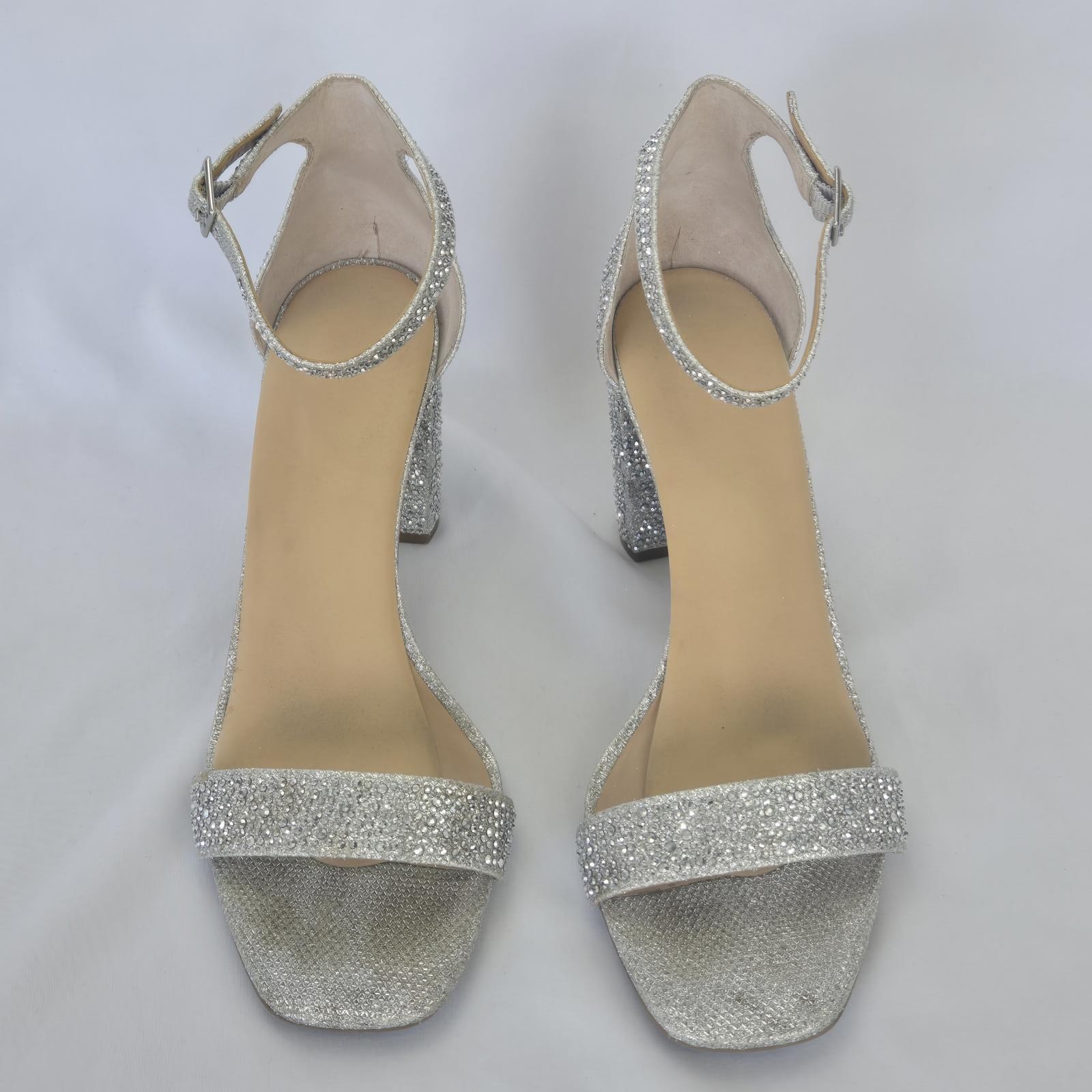 INC Glamorous Silver Glitter Block Heels 8.5