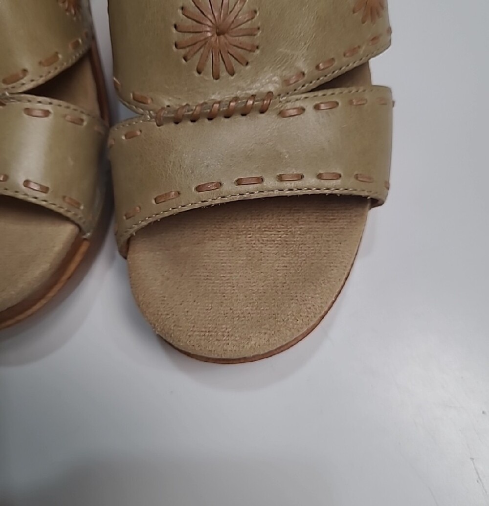 Dansko Sunny Slide Sandals – Olive Green Leather Floral Sandals – Size 8 (EU-38)