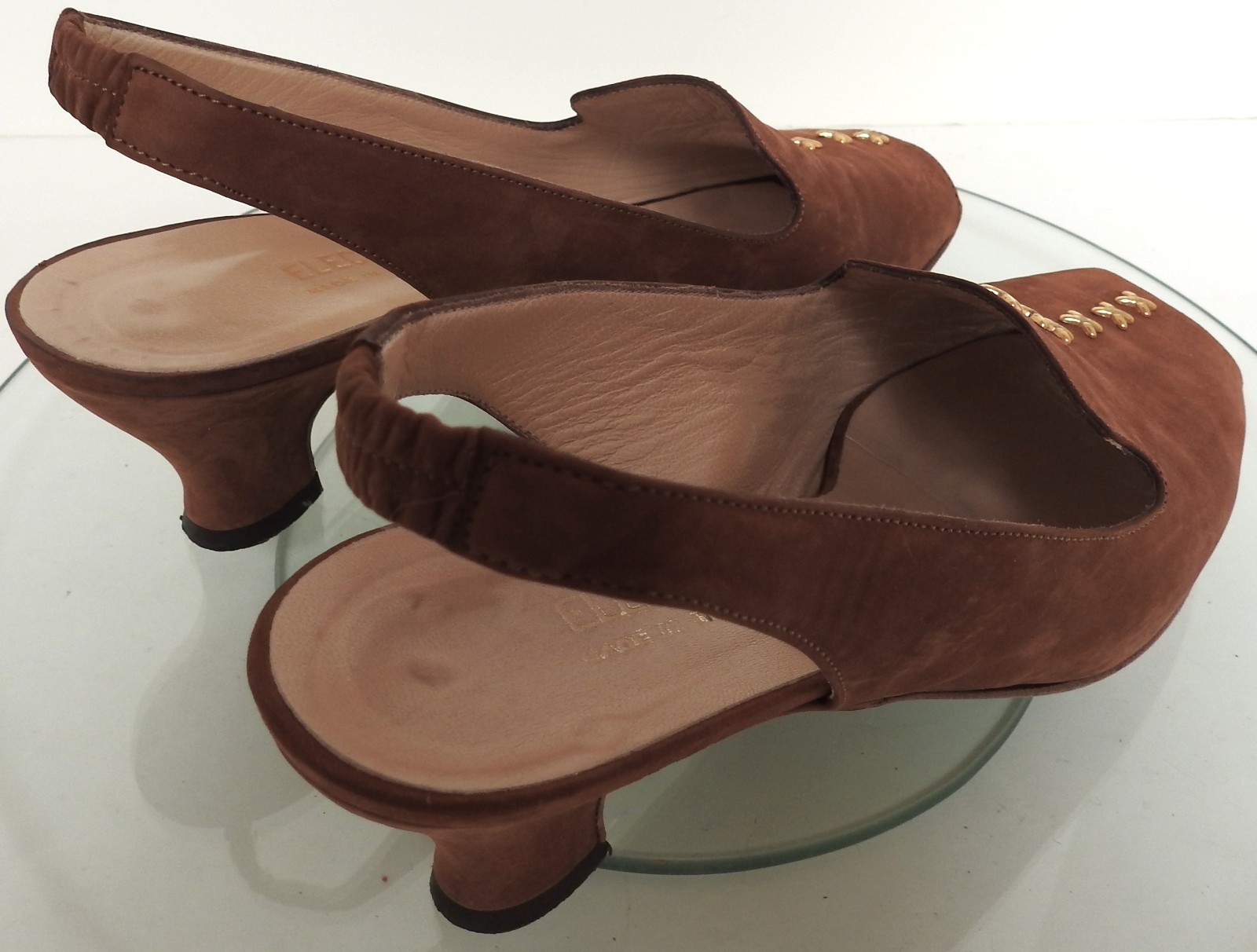 Electa Vero Cuoio Italy Brown Nubuk Sling Back Heels sz 7.5 EU 38 *ship w/o box