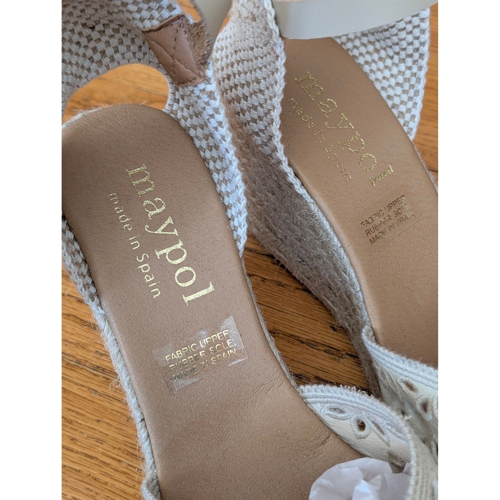 Maypol Espadrille Wedge Floral Eyelet Tan Brown Jute 41 Womens Made in Spain