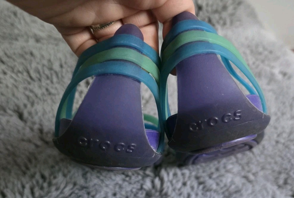 Crocs Isabella Huarache Flat Jelly Sandals Strappy Slingback Purple Teal Size 6