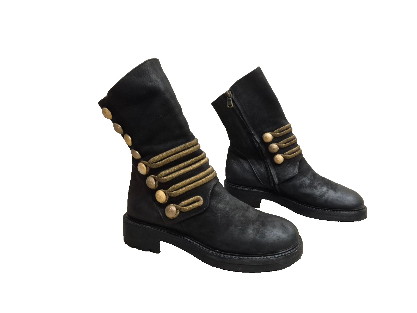 STRATEGIA Russell Bromley Black Leather Military Hussar Biker Boots Italy EU 37