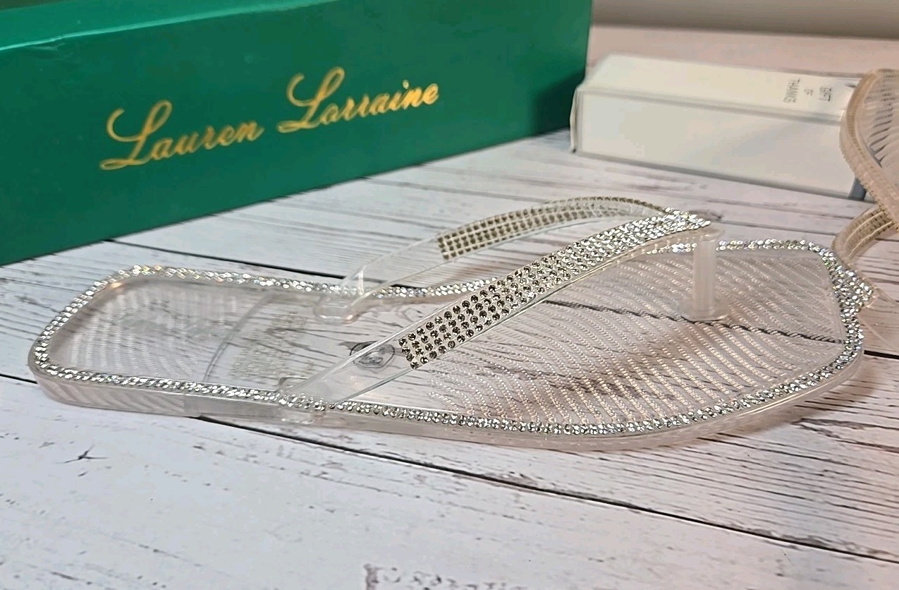 Lauren Lorraine Tampa Clear Sandals Size 8 Bling Flip Flops Sparkle Fabulous