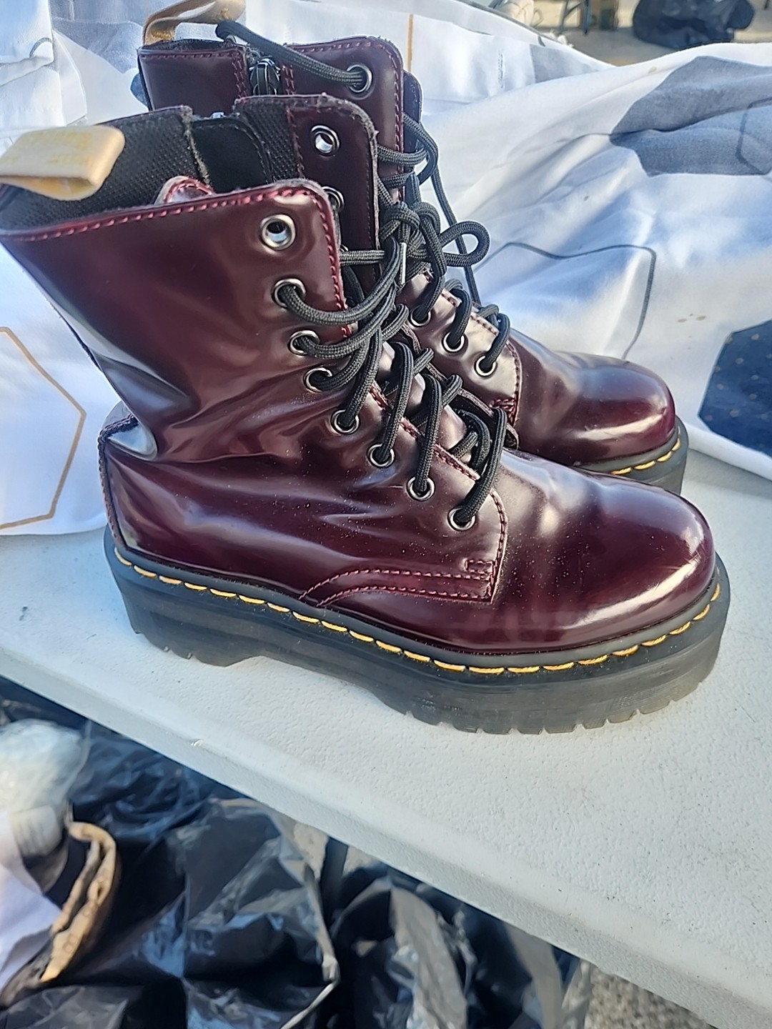 Dr. Martens Jadon Cherry Red Arcadia Leather Platform Boots Mens 6