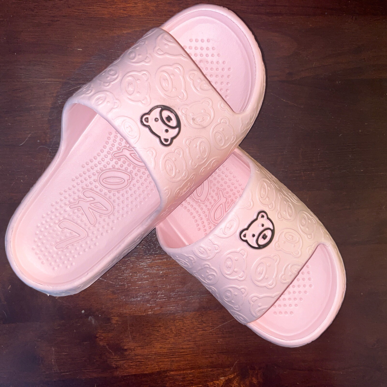 NEW CUTE BEAR PILLOW SLIDES PINK SZ 9-10 GARDEN BATHROOM SHOES NIB USA