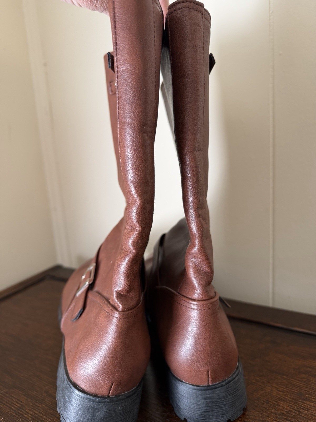 Brown Tall Boots With Buckles Size 6 NWOB
