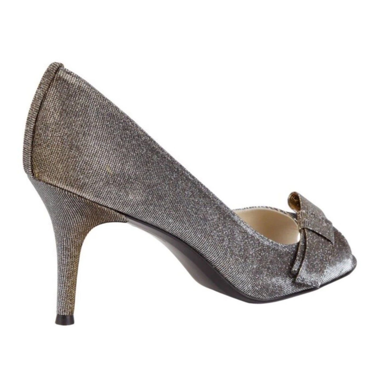Stuart Weitzman Metallic Glitter «Bowover» Peep Toe Pump 7N EUC $398