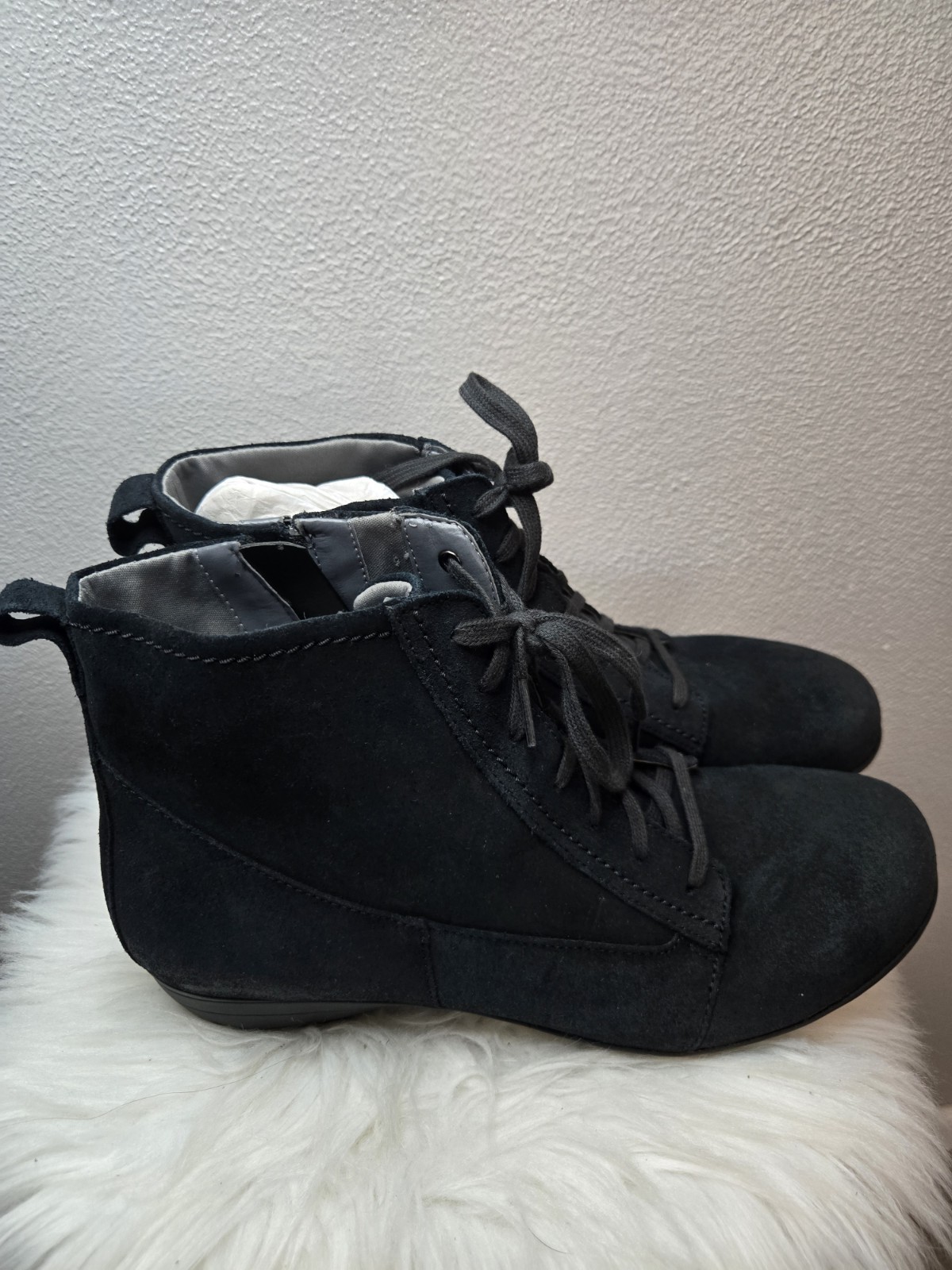 Dansko Women Fergie Black Suede Lace-Up/Zip Bootie – NWOB – Sz 42/11.5 Ret $175
