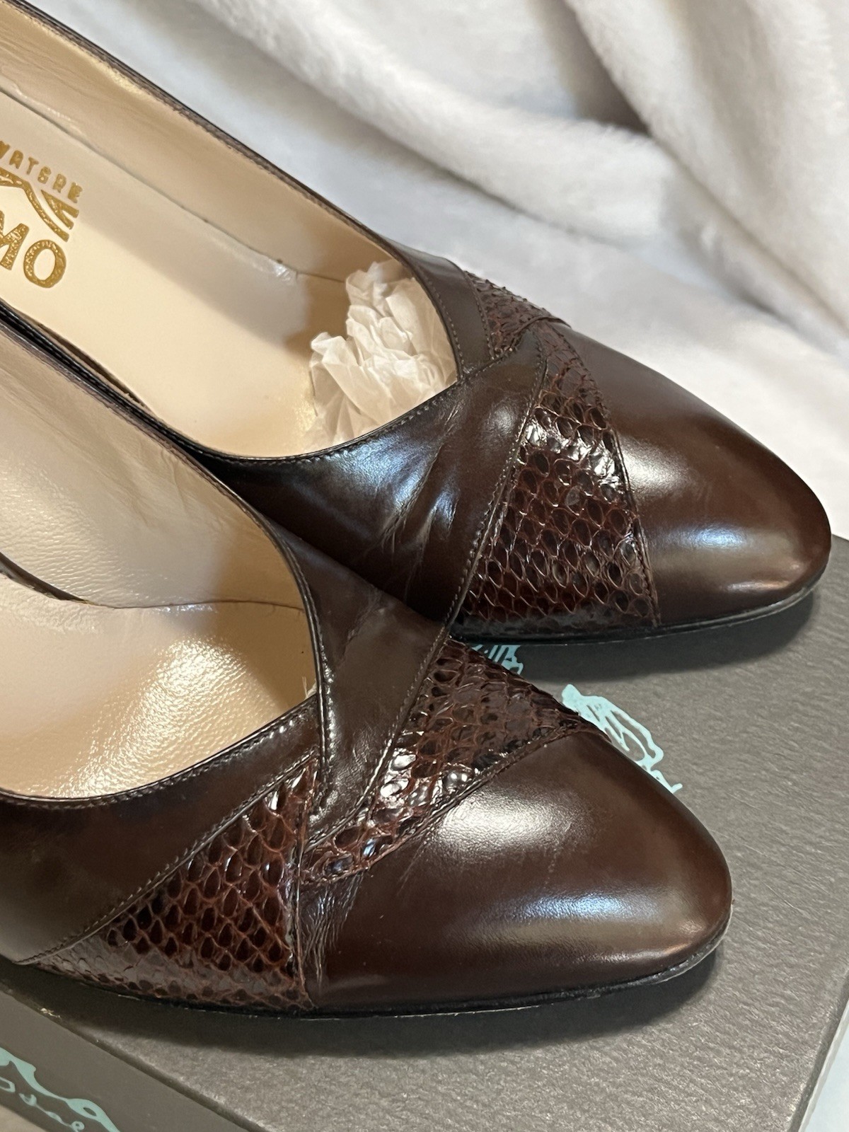 Vintage Salvatore Ferragamo Slingback Brown Leather 7.5 AAA Narrow Heels Italy