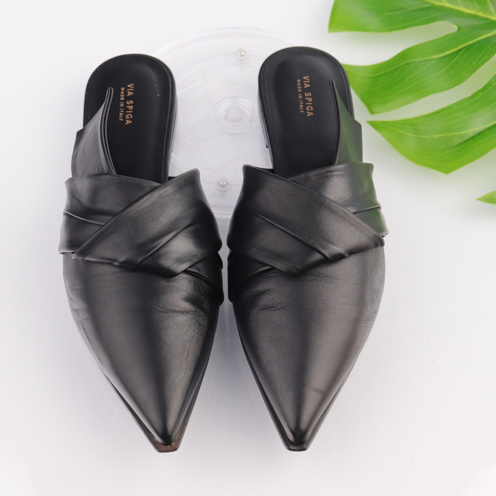 Via Spiga Womens Birgit Mules Size 8.5 M Black Leather Pointed Shoes Flats Italy