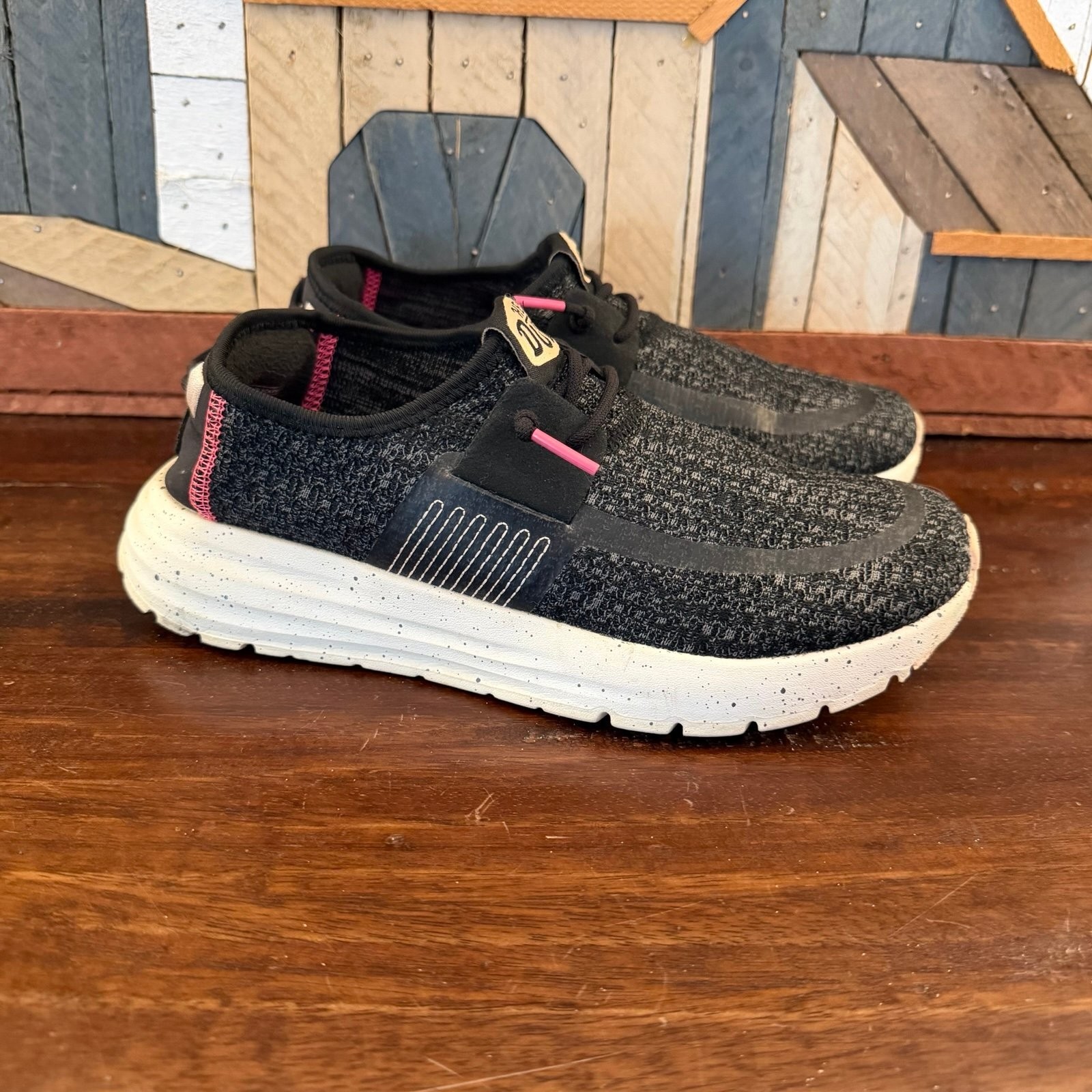 Hey Dude Women’s Sirocco Sport Stripe Slip On Sneakers Black Pink Size W6