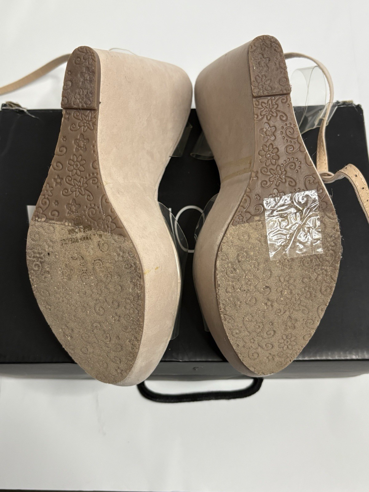 Fashion Nova Nude Clear Strap Wedge Women’s Size 10 Platform Heel NEW w/ box