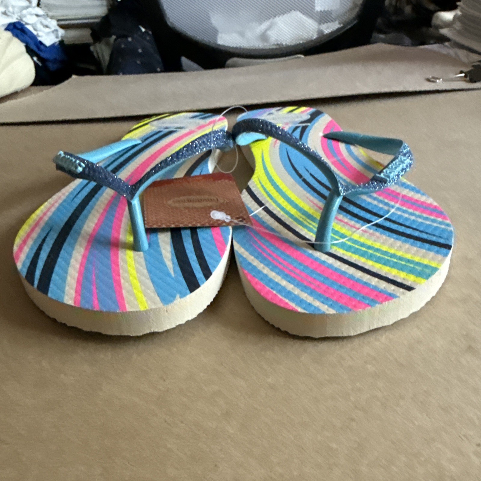 Havaianas Slim Multicolor Stripes Glittery Blue Straps Flip Flops EU 41/42 – New