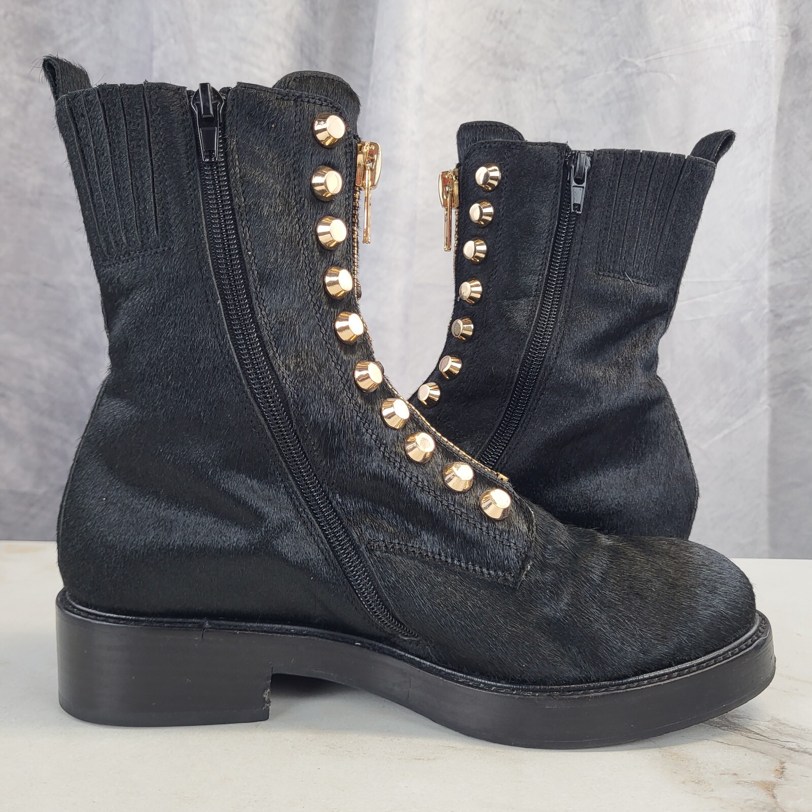 Jeffrey Campbell Tonette Genuine Calf Hair Studded Front Zip Boots Women’s 8.5