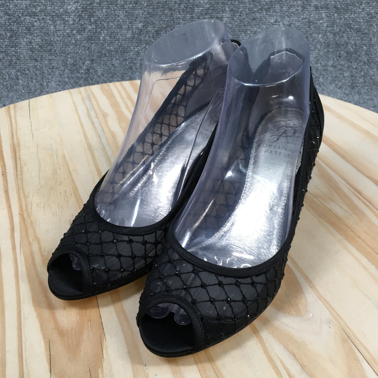 Adrianna Papell Heels Womens 7 M Jamie Slip On Peep Toe Kitten Pumps Black