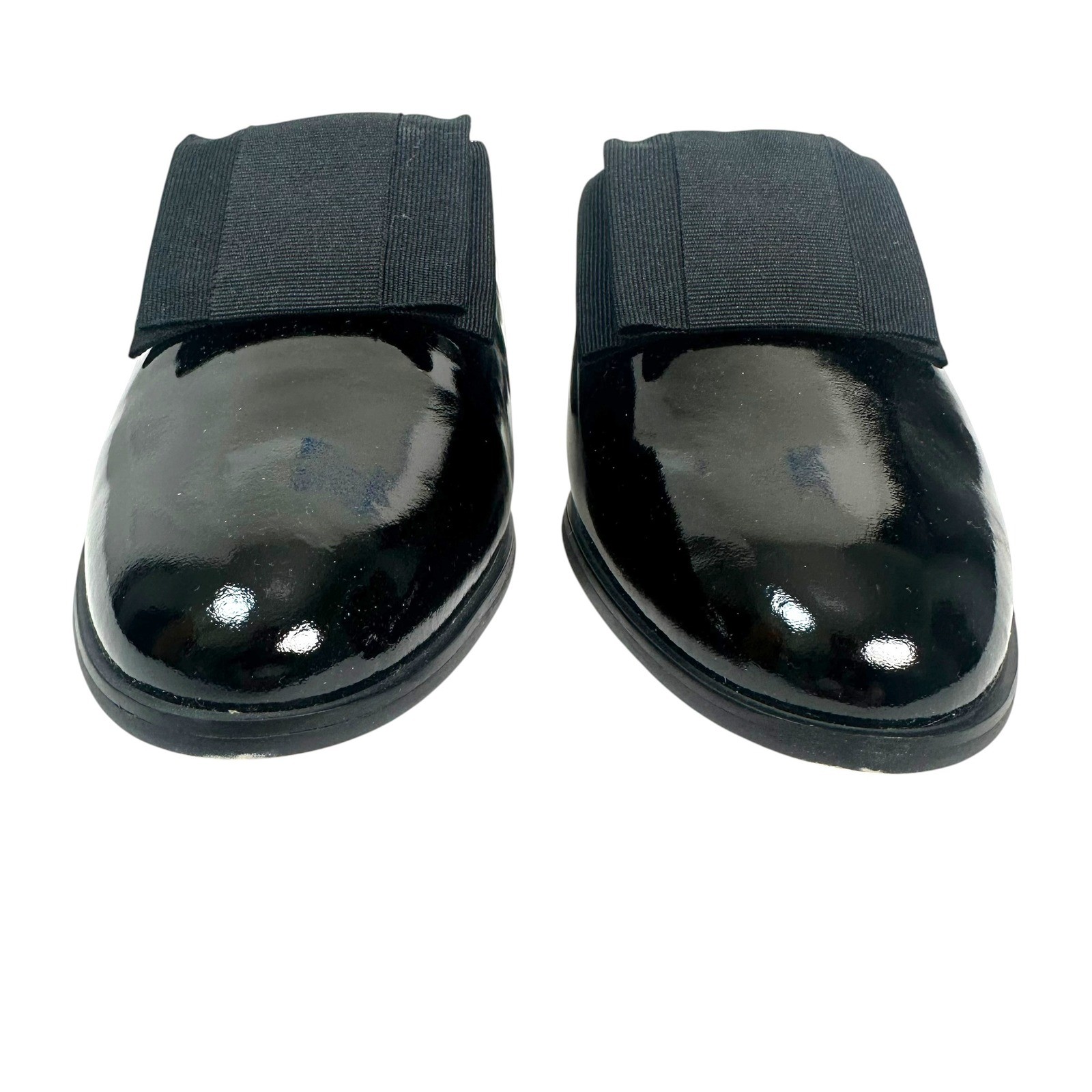Enzo Angiolini Mules Patent Leather Grosgrain Bow Block Heel Black 9 Brazil Vtg