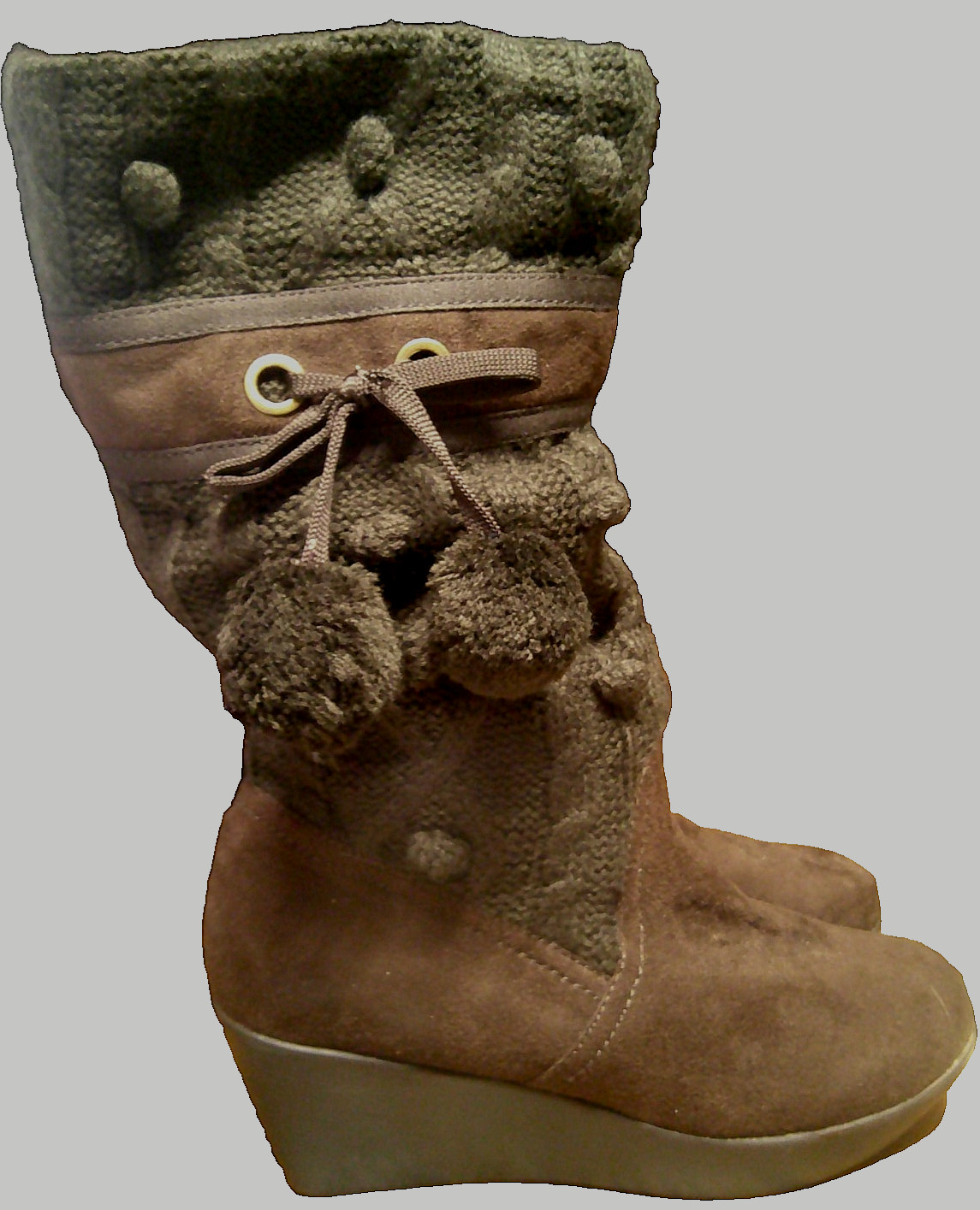 Alexa Dark Brown Boots w/Knit Lined High-Top Sz 10 Tassel Winter Fall Wedge AA54