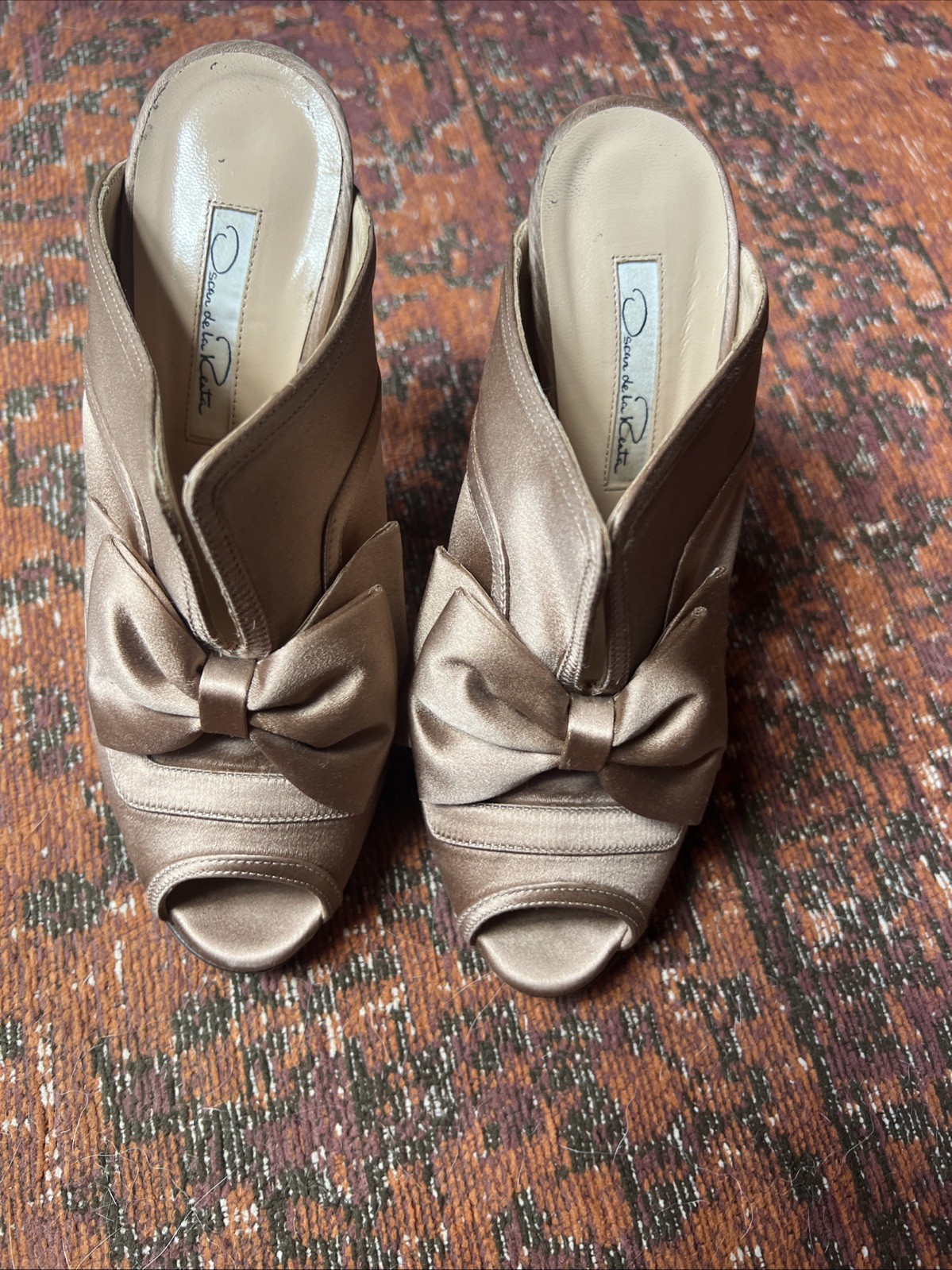 OSCAR DE LA RENTA Womens Pink Bow Round Toe Stiletto Slip On Sandals 37