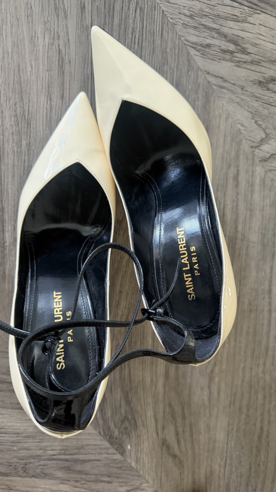 Saint Laurent Leather Colorblock Pointed Toe Ankle Strap Pumps EU 38