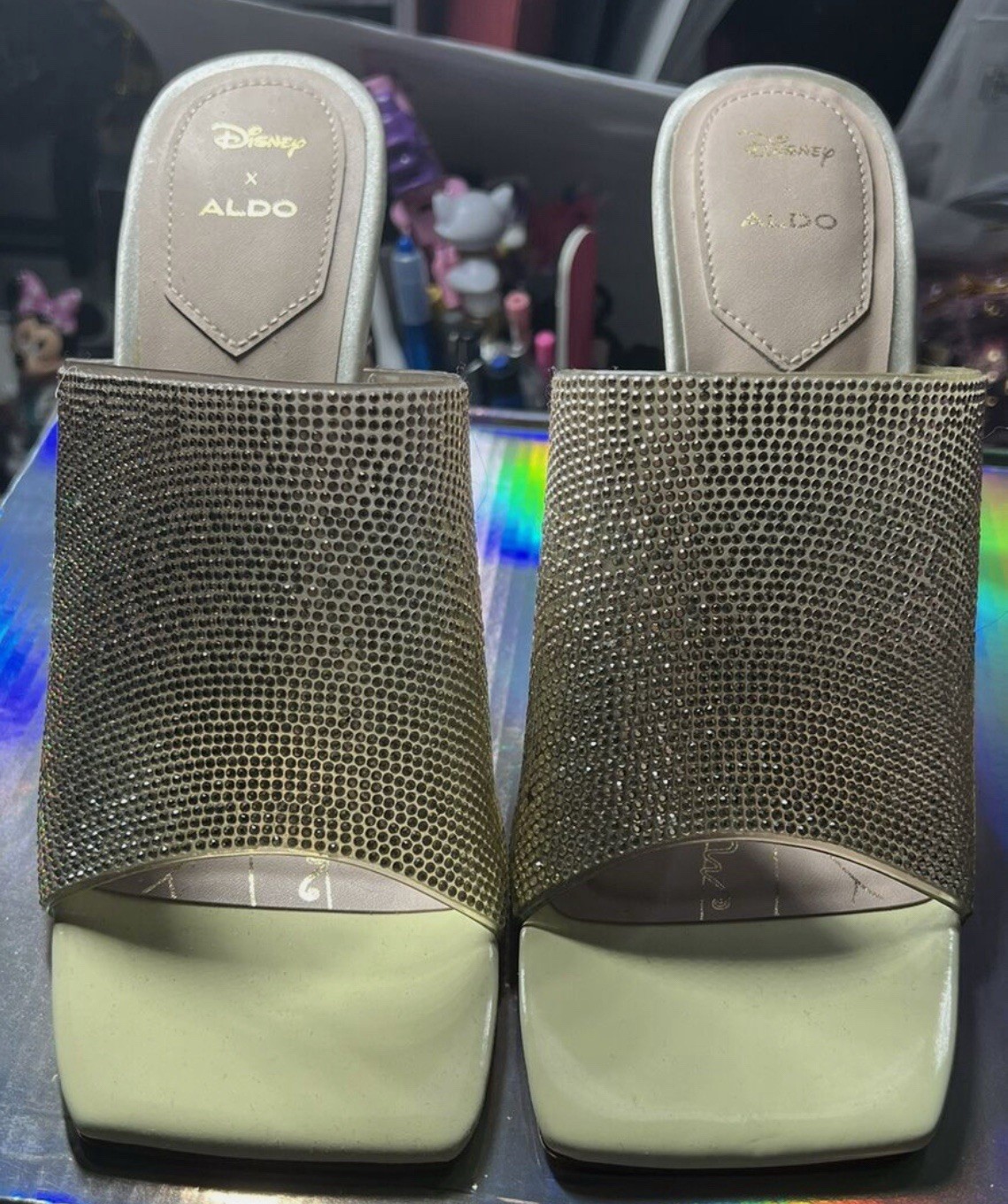 Disney x ALDO “Wishstep” Rhinestone Silver Mule-Princess Tiana-Slip On US 8