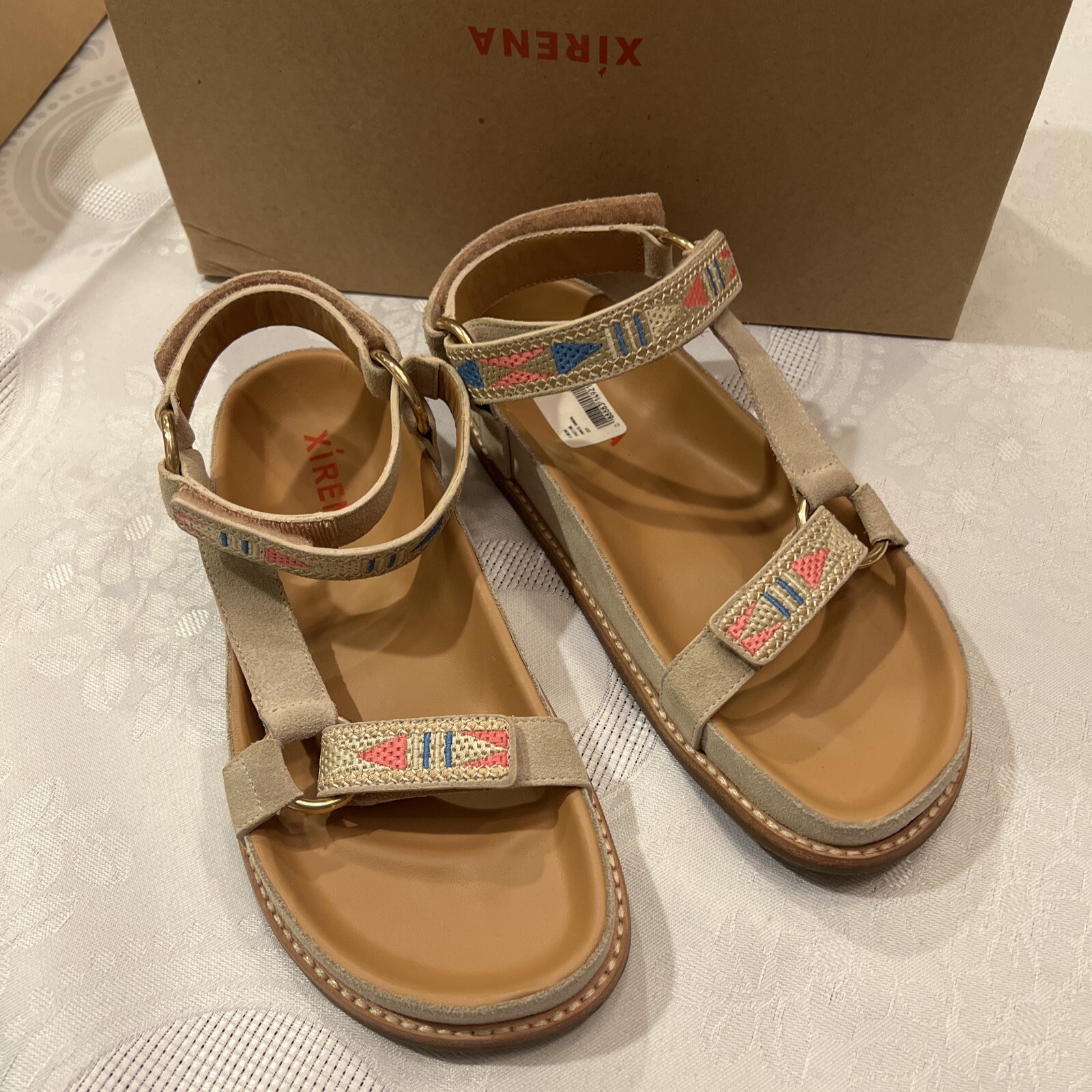 NIB Xirena Anais embroidered suede sandals size US 6.5B blush NEW $334