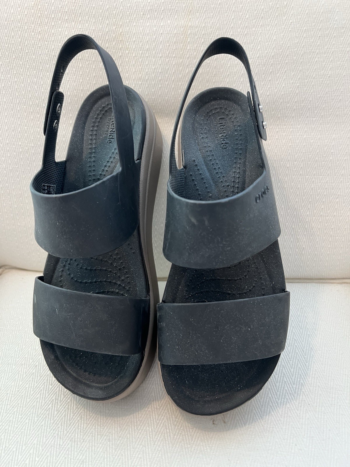 Crocs Brooklyn Low Wedge Sandals Black LiteRide Platform Comfort Women 7