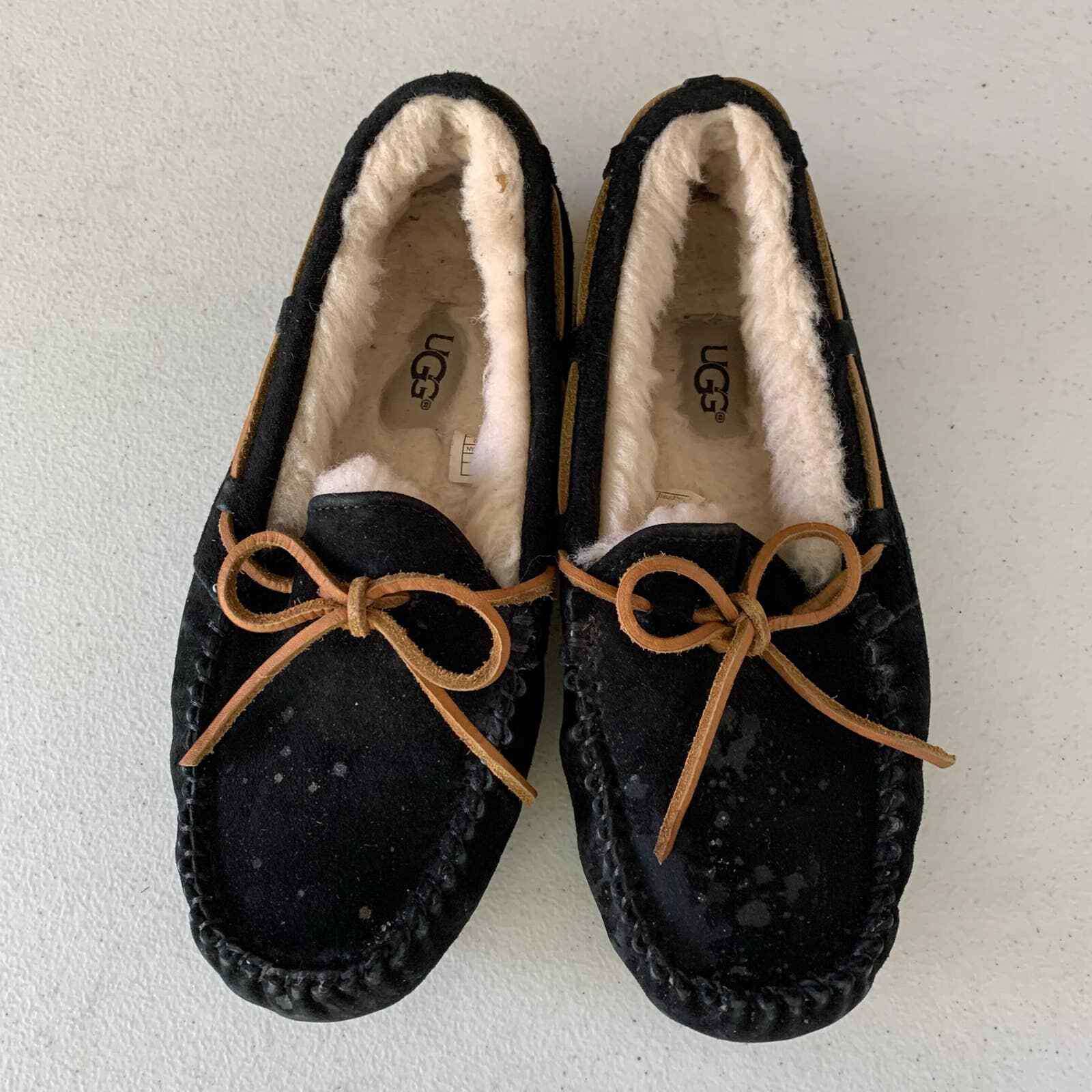 UGG Australia Dakota Black Suede Moccasin Sheepskin Shearling Shoes Women US 5 M