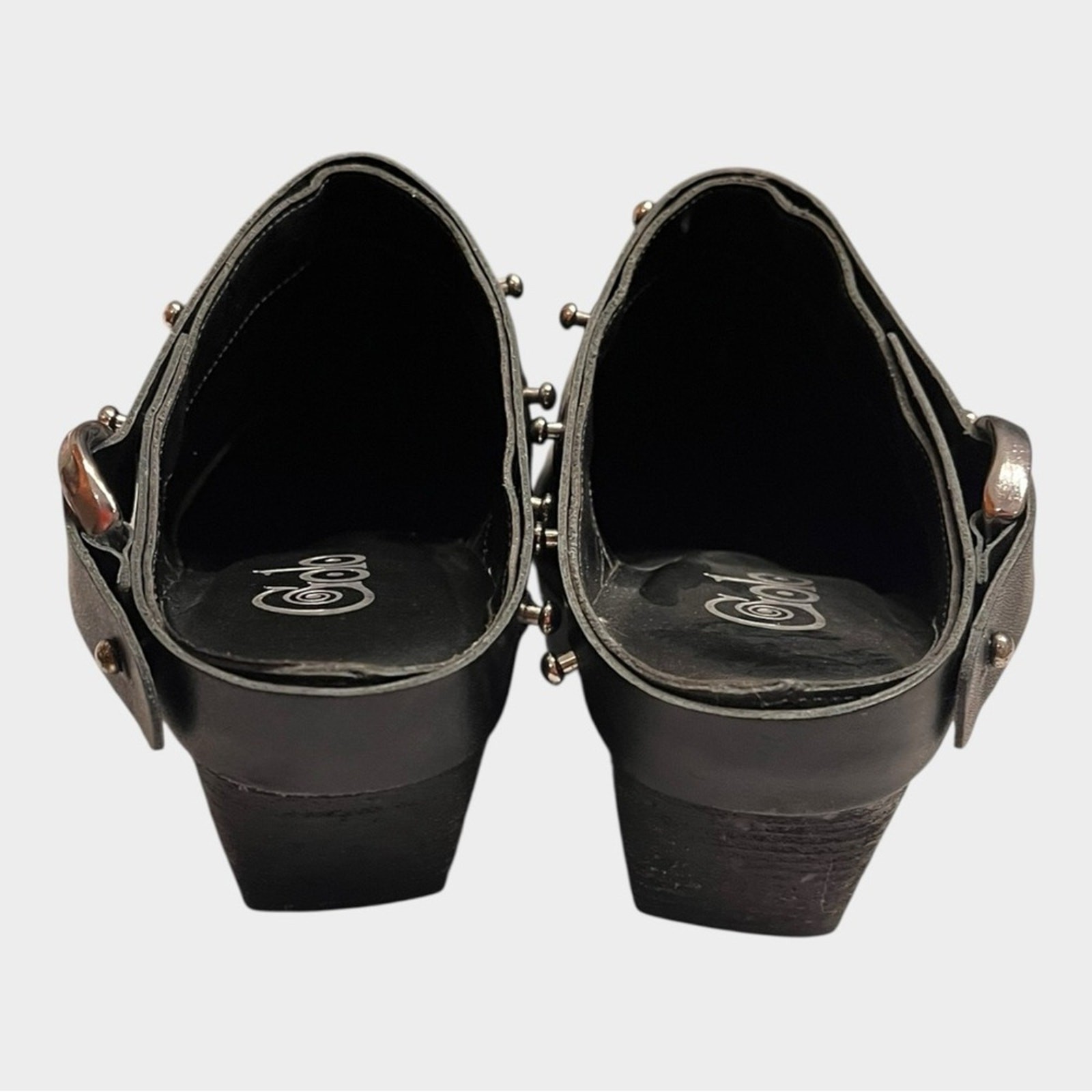 GOLO Woody Noir Black Leather Women’s Shoes Mule Booties Size 9 studded western