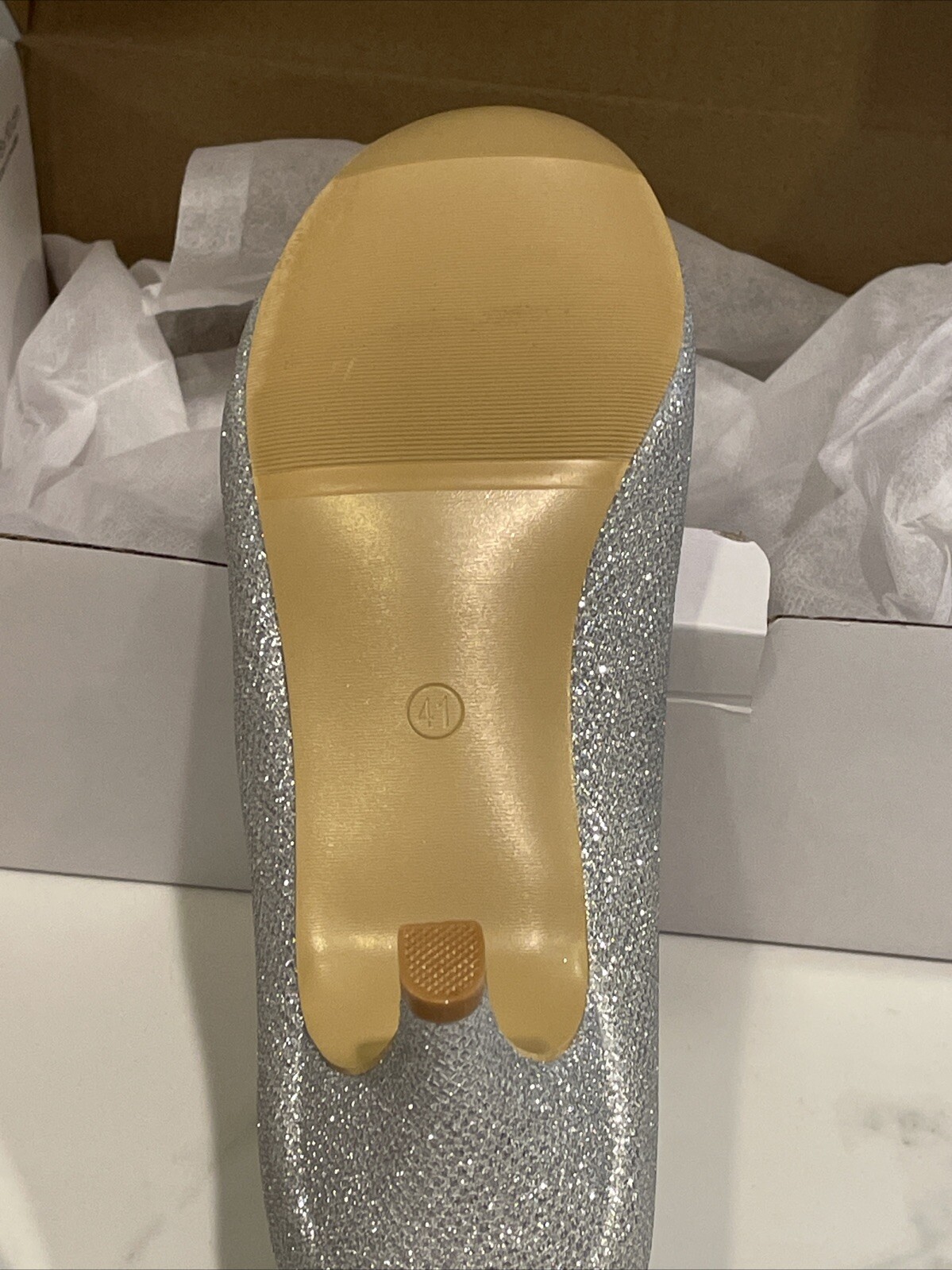 Peijely Women’s silver glitter round Toe 2 inch Heel 8.5