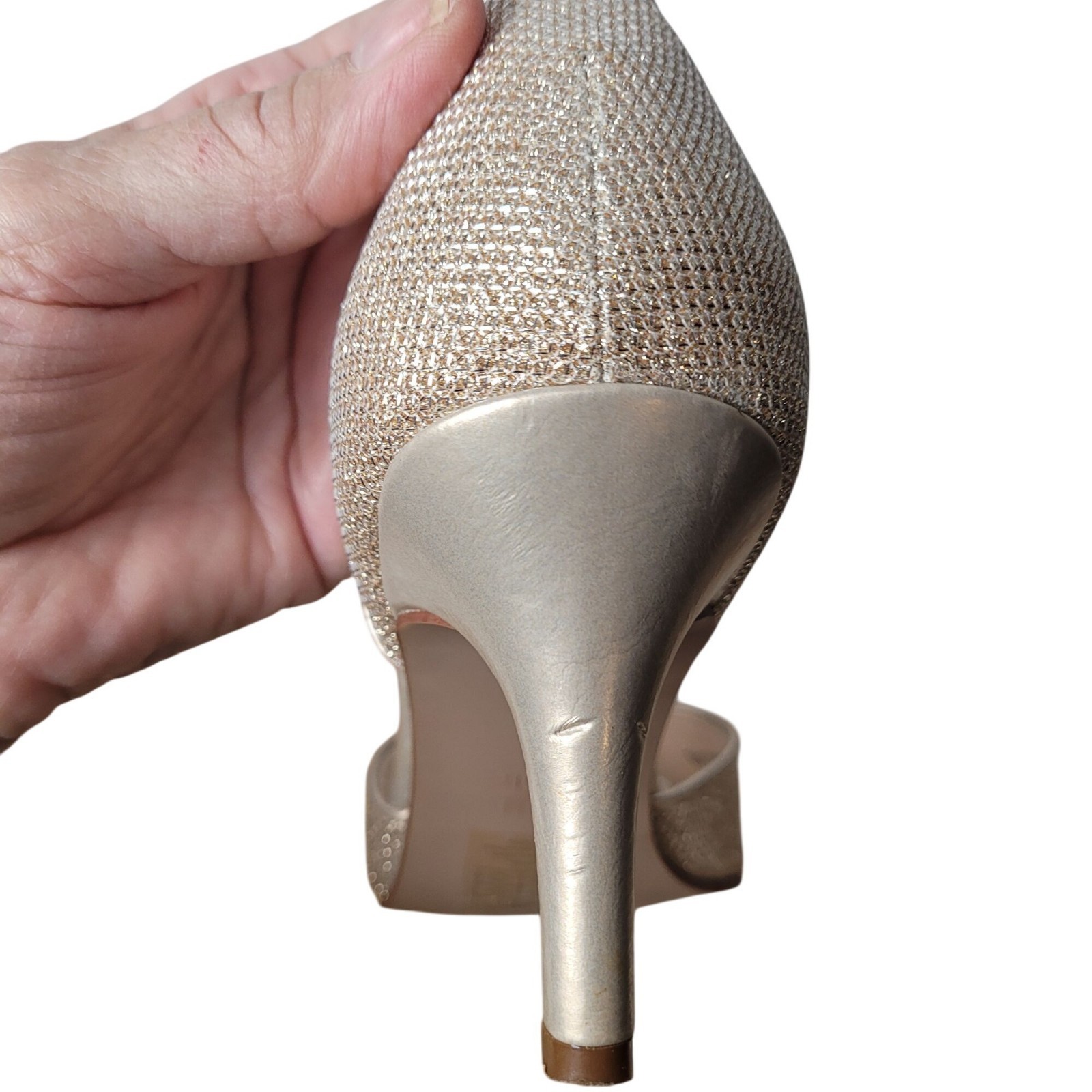 Davids Bridal Champagne Glitter Peep Toe Heels Womens Size 8