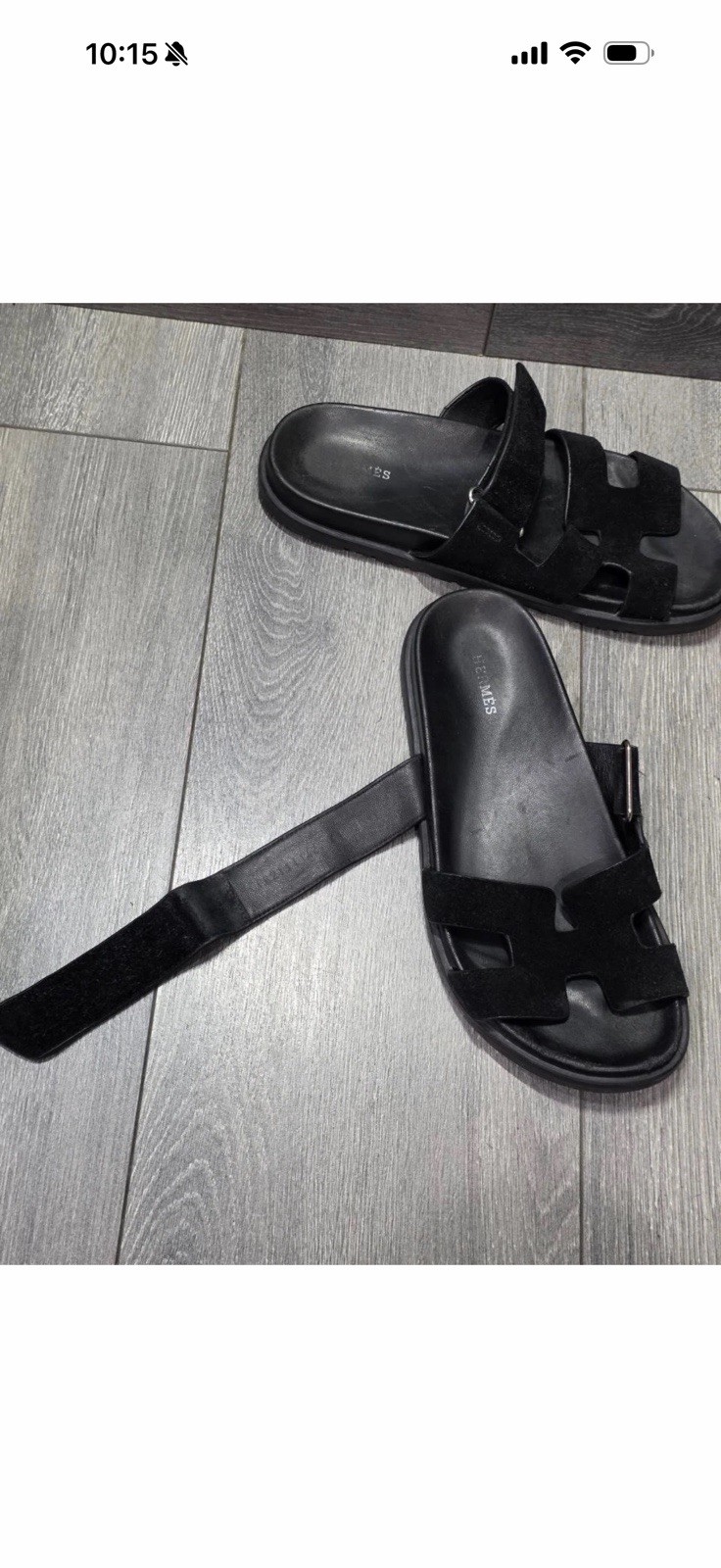 HERMES CHYPRE BLACK CALFSKIN LEATHER SANDALS SHOES FLAT SLIDES 41 Unisex B000733