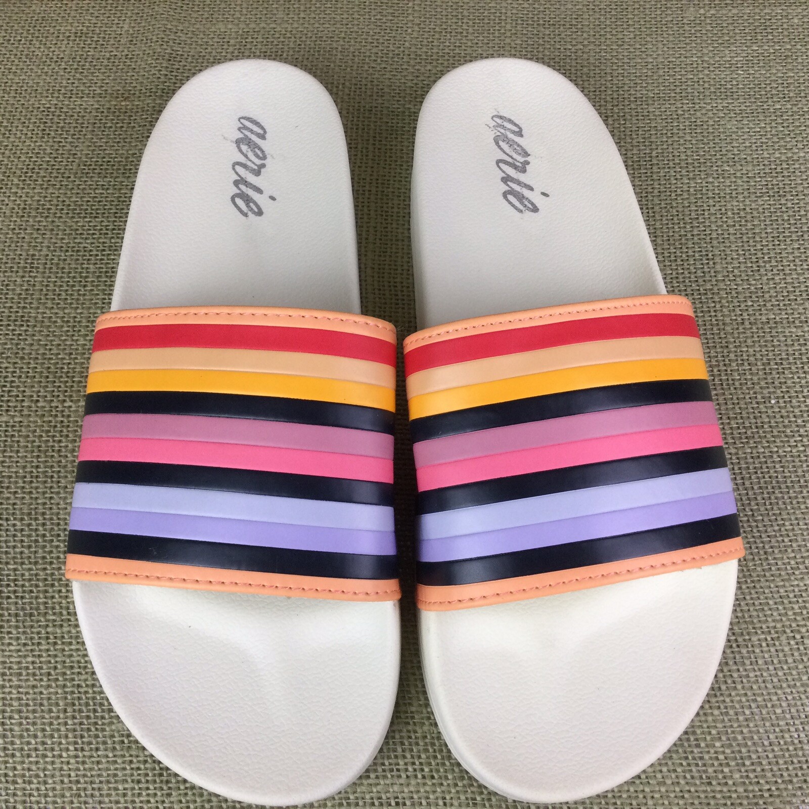 Aerie Slip On Women’s Sandals Striped Colorful Slides Flats Size 9M New