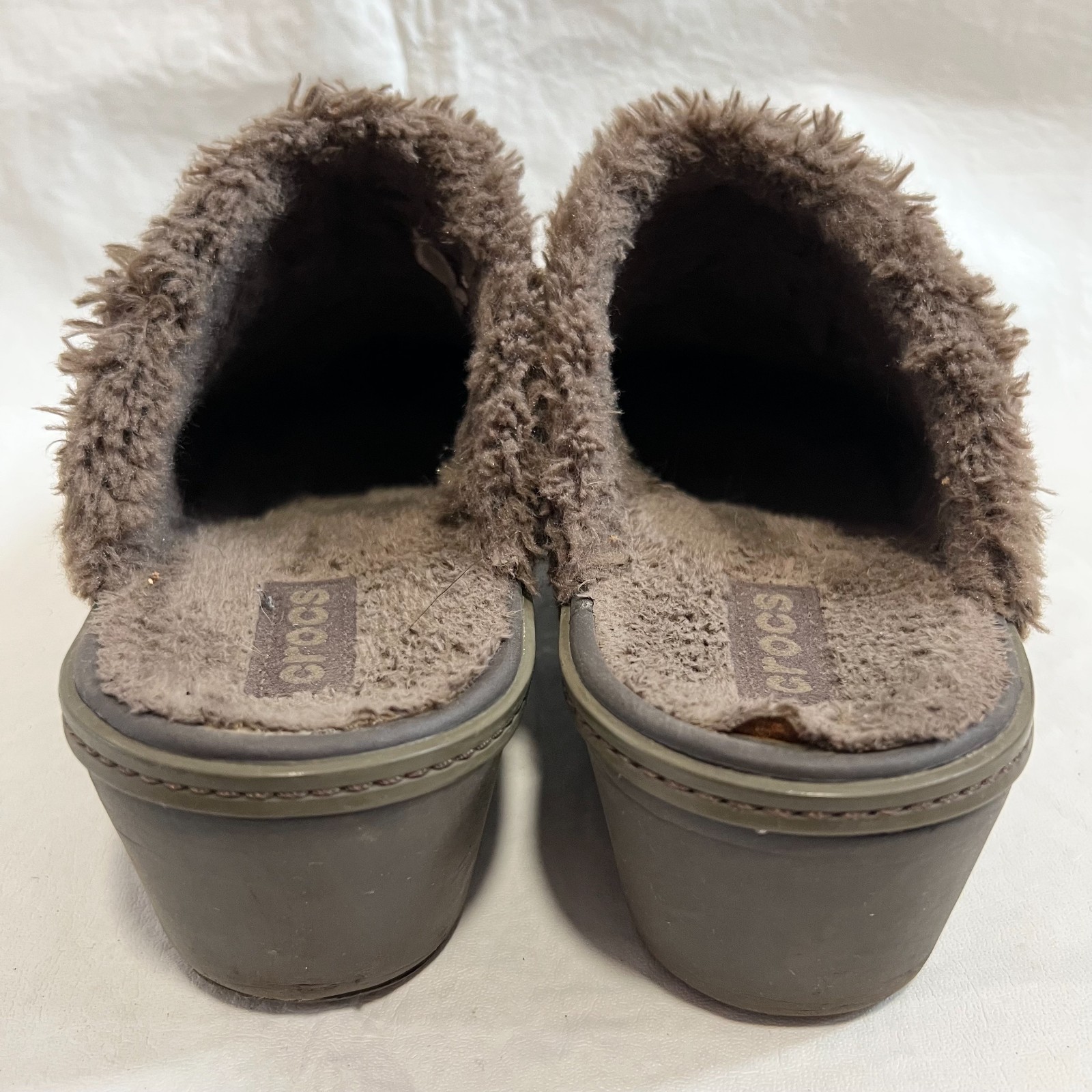 Crocs Cobbler Eva Lined Clog Mule womens 9 brown furry lining block high heel