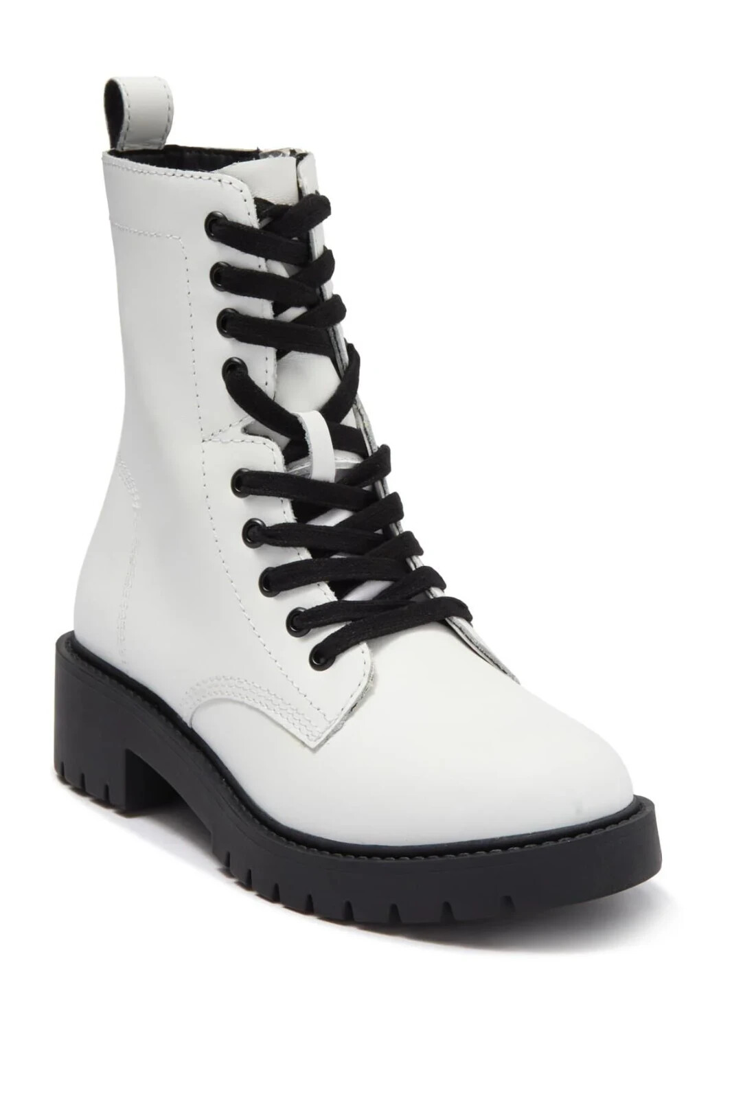 STEVE MADDEN White Leather Checker Combat Boots Black Lace-Up Zip Lug Sole 5 M