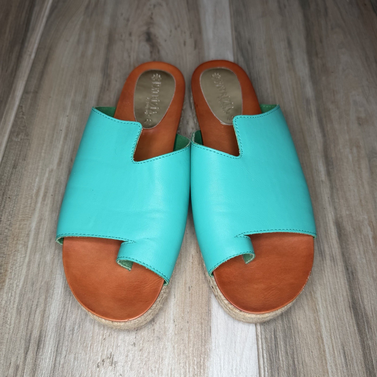 Patrizia by Spring Step Toe Loop Slide Sandals Teal Brown Women Sz US 9 / EU 40