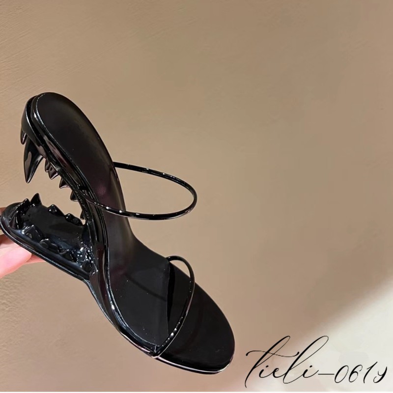 Women Metal High Teeth Heels Mules Sandals Oversize Slippers Fashion Show Runway