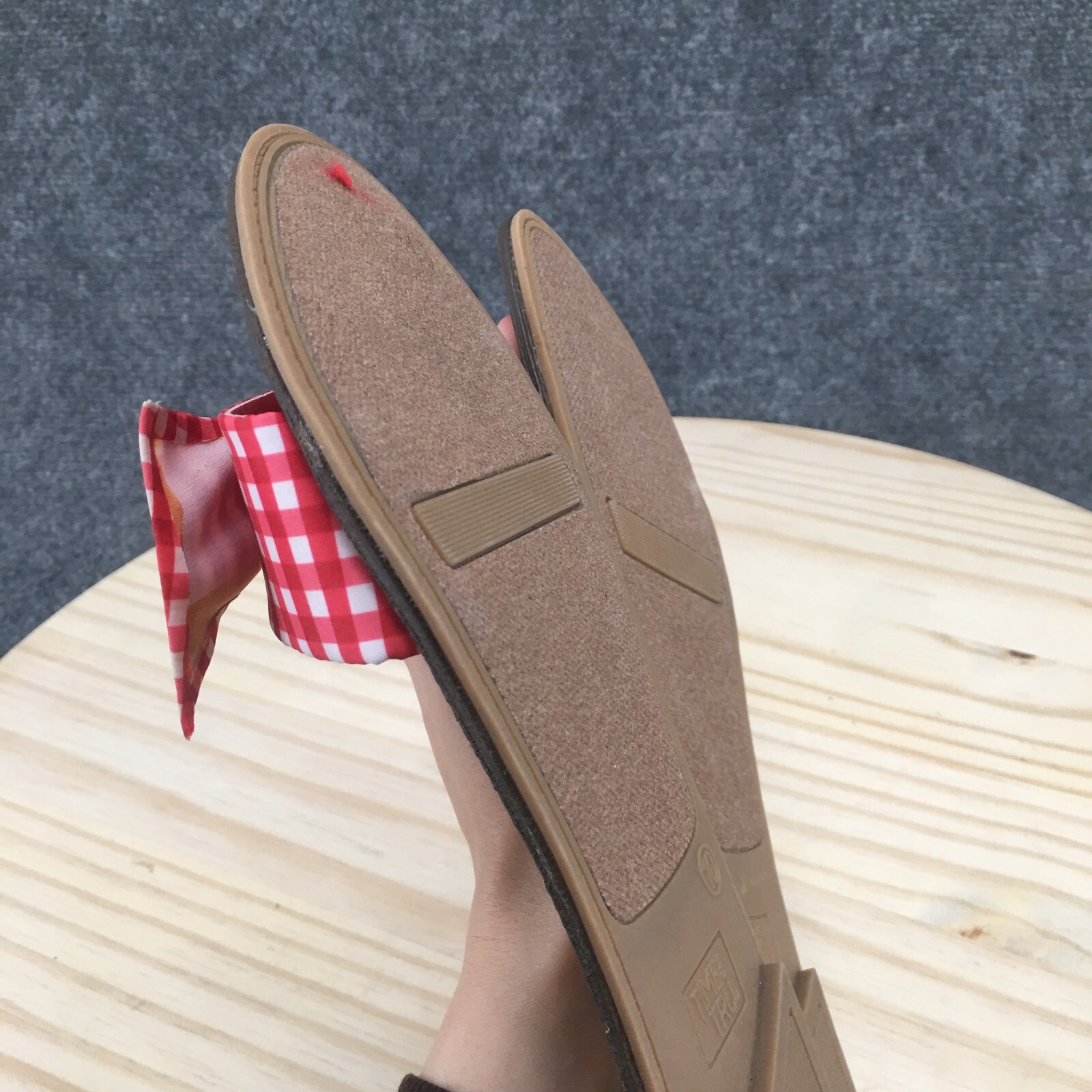 Time And Tru Sandals Womens 10 Bow Gingham Casual Slip On Slide Flats Red Fabric