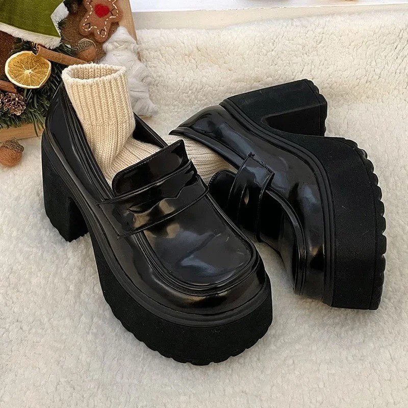Women’s Retro Mary Jane Platform Pumps Chunky High Heel Solid Color Dress Shoes
