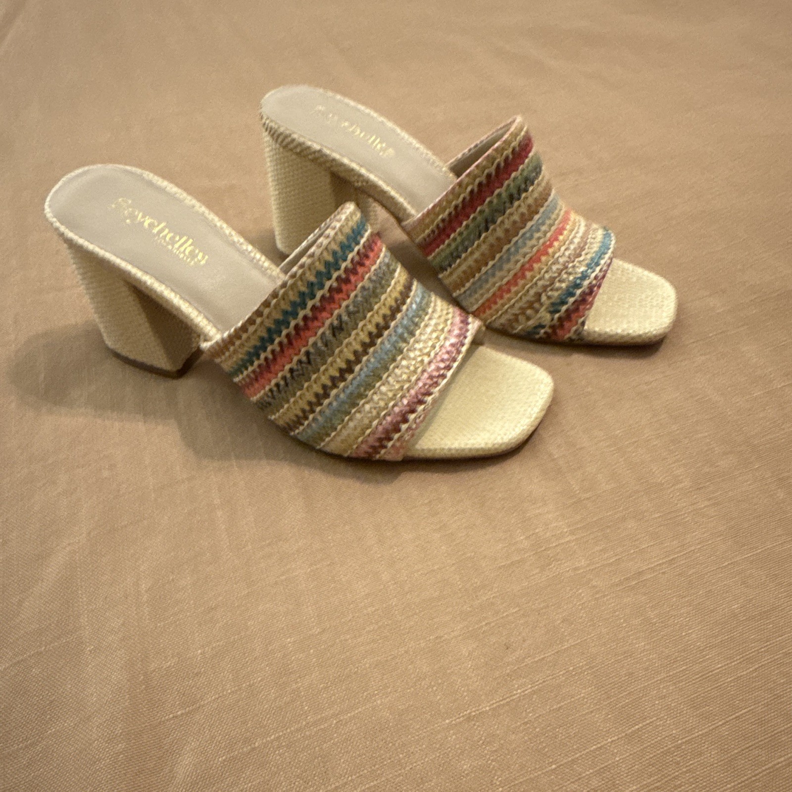 Seychelles Women’s US 7 Woven Striped Slide Sandals Multicolor Beige Block Heel