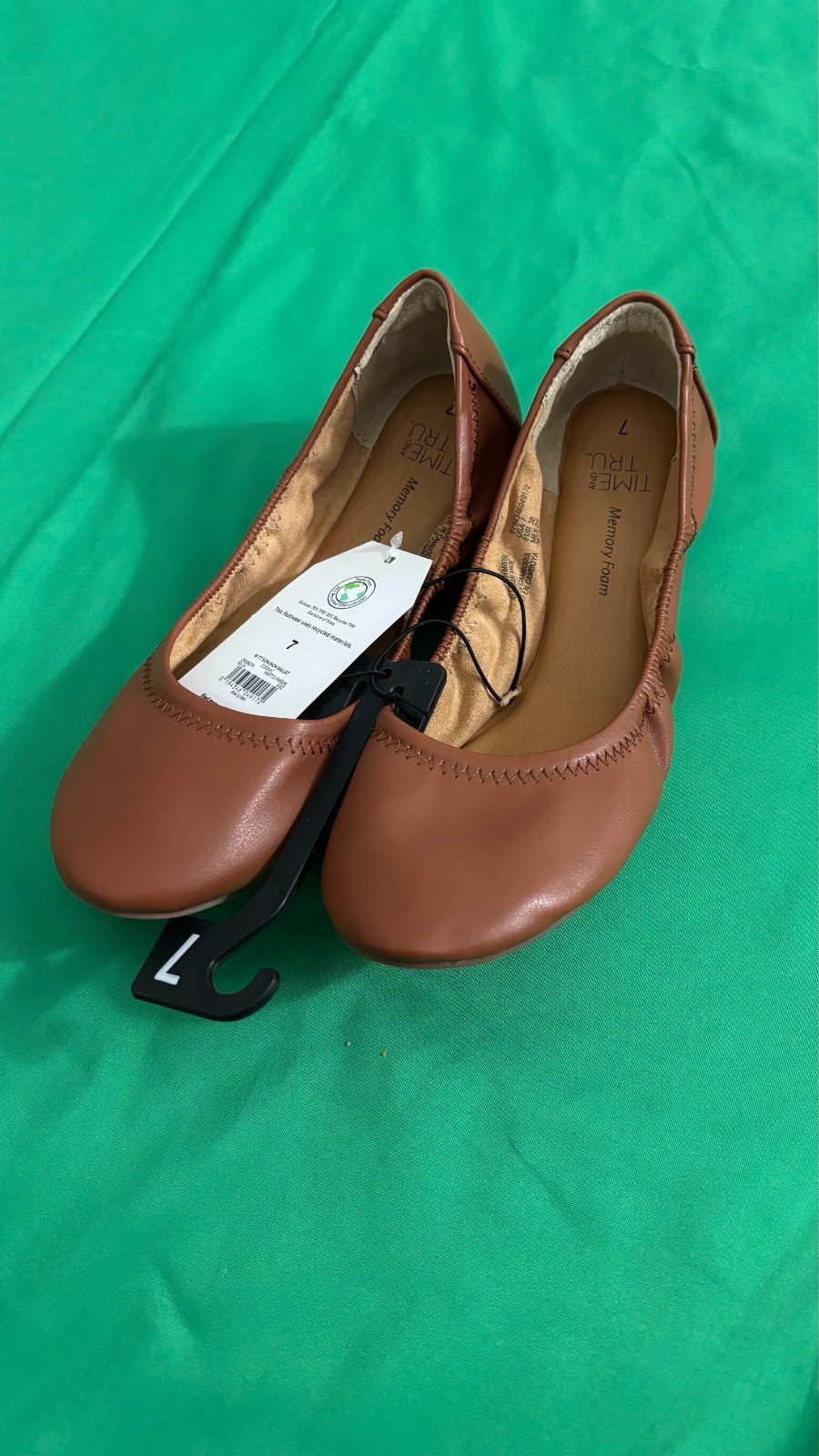 Time and Tru Brown Cognac Flats Scrunch Ballet Shoes Women’s Size NWT