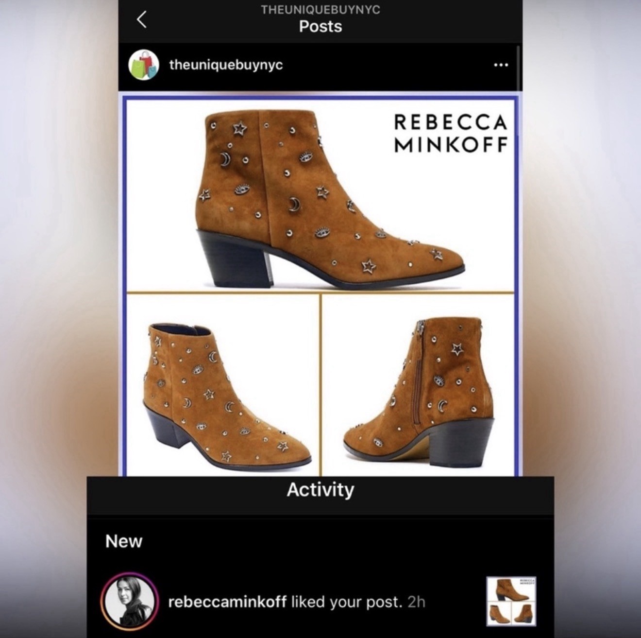 Rebecca Minkoff Lizzie Celestial Brown Silver Suede Studded Bootie Boot 7.5