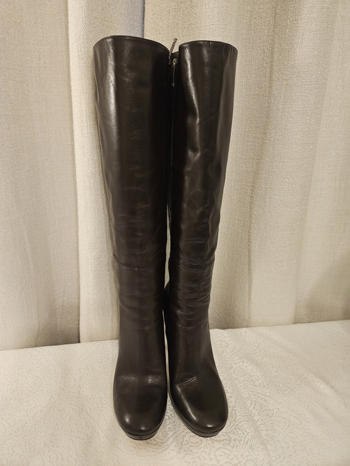 Via Spiga brown Leather Knee High Stiletto Boots Zip Accent Women’s Size 8M