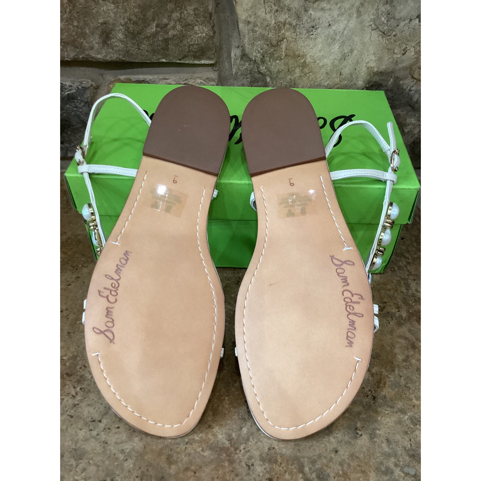 Sam Edelman Calla 2 Ivory Leather Pearl Strappy Flat Sandals Size 9 New